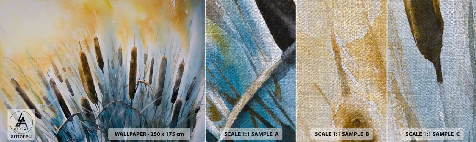 Vzor Fototapety Premium Canvas - Chlad vody, žár slunce - Třtina, Krajina, Květiny - 100x30 cm