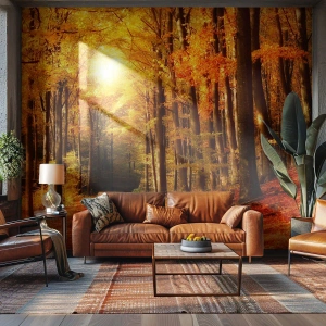Fototapeta Premium Canvas - Zlatý podzim na lesní cestě - Podzim, Les, Krajina - 100x70 cm