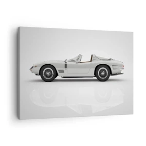 Obraz na plátně - Klasický bílý kabriolet na světlém pozadí - 70x50cm - Příslib zábavy - Moderní nástěnná dekorace do obývacího pokoje a ložnice ARTTOR