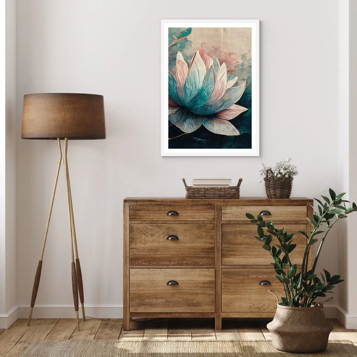 Plakát v bílém rámu - Hvězdy a jezero - 40x50 cm