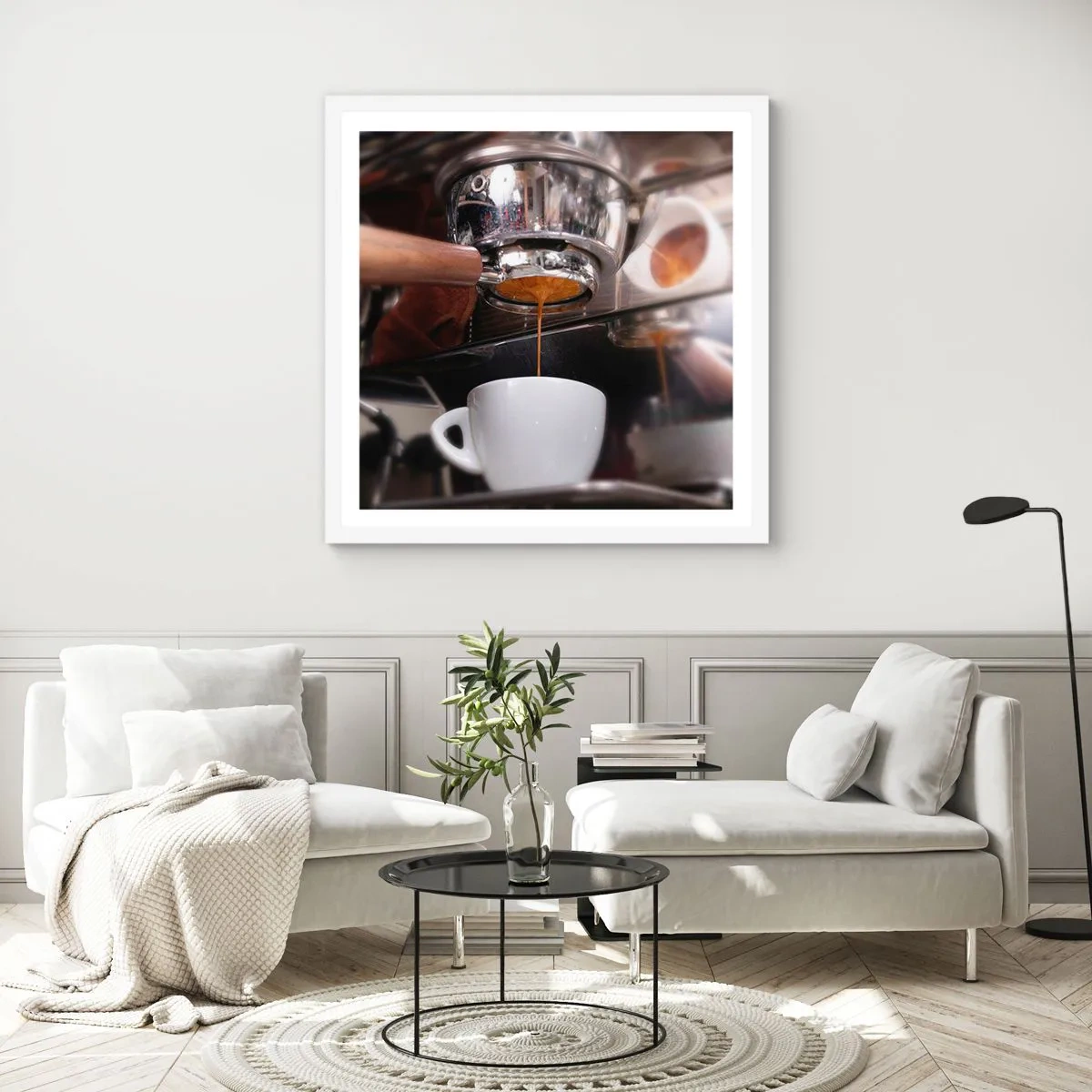 Plakát v bílém rámu - Dobrá chvíle dne - 60x60 cm