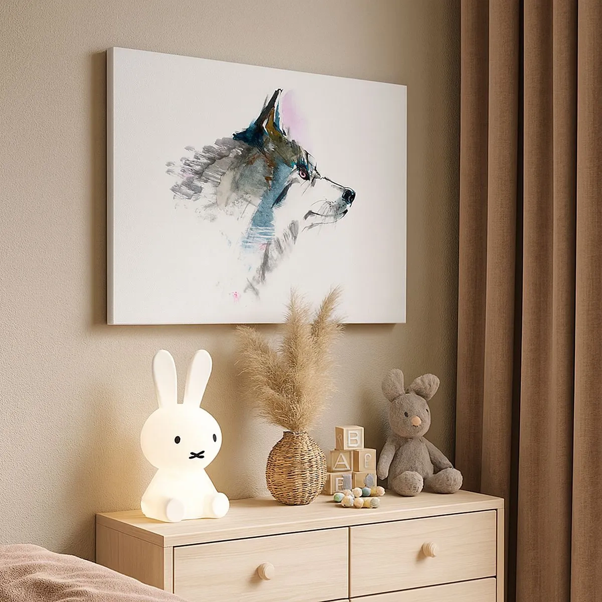 Obraz na plátně - Akvarelový vlk v minimalistickém stylu - 70x50cm - My o vlku - Moderní nástěnná dekorace do obývacího pokoje a ložnice ARTTOR