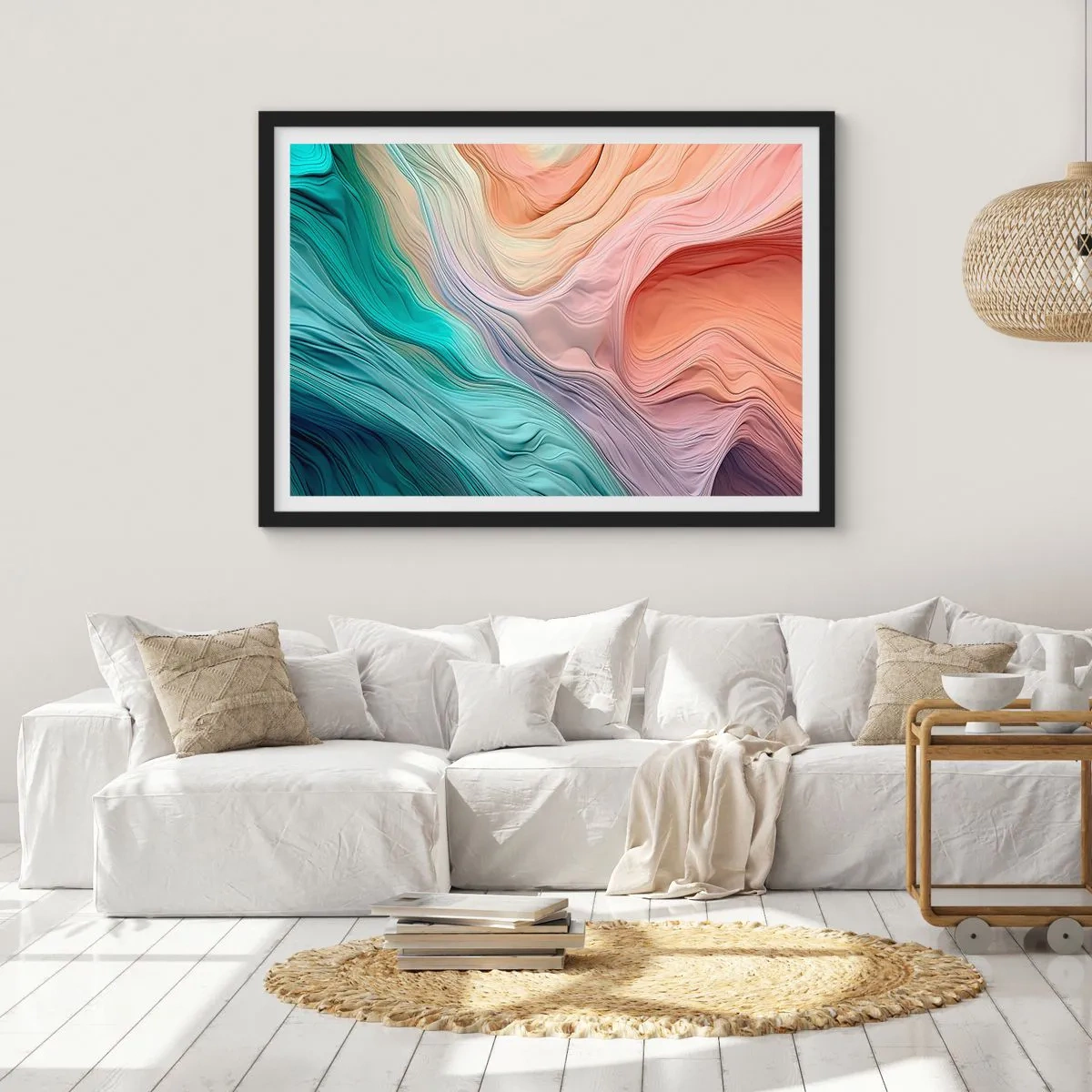 Plakát v černém rámu - Duhová vlna - 70x50 cm