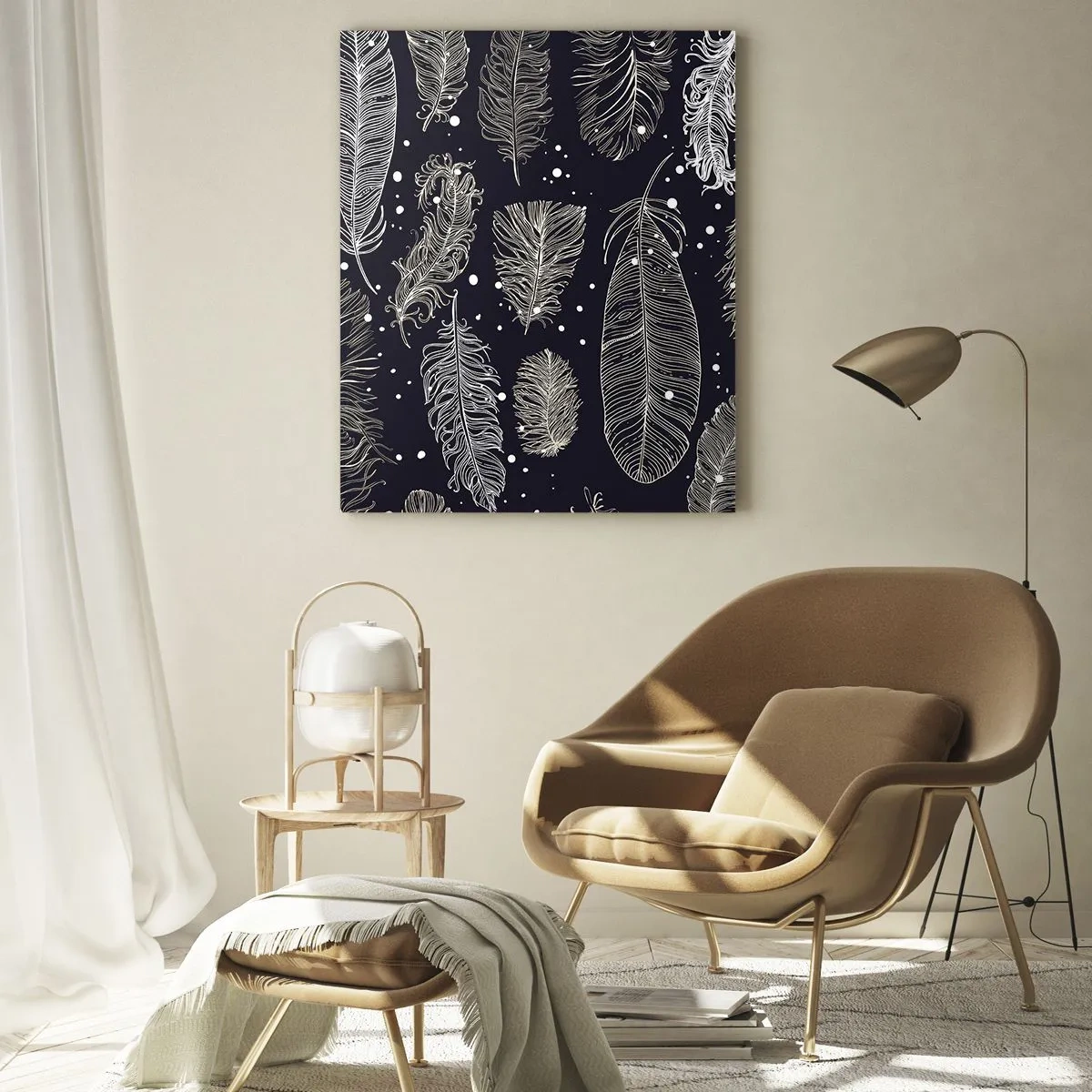 Obraz na skle - Krajka s peřím - 50x70 cm