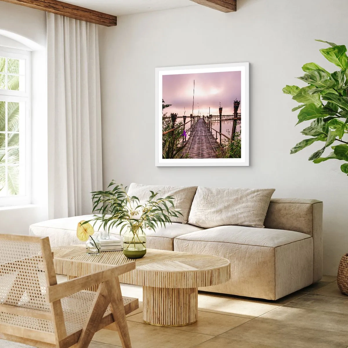 Plakát v bílém rámu - Klid a pohoda Asie - 60x60 cm