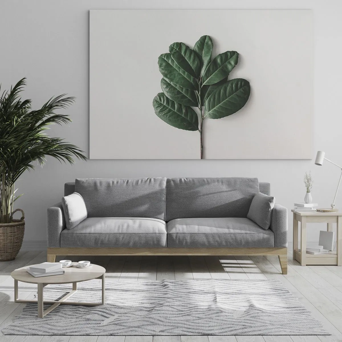 Obraz na skle - Větev se zelenými listy na světlém pozadí - 70x50cm - Kresba samotné přírody - Moderní nástěnná dekorace do obývacího pokoje a ložnice ARTTOR