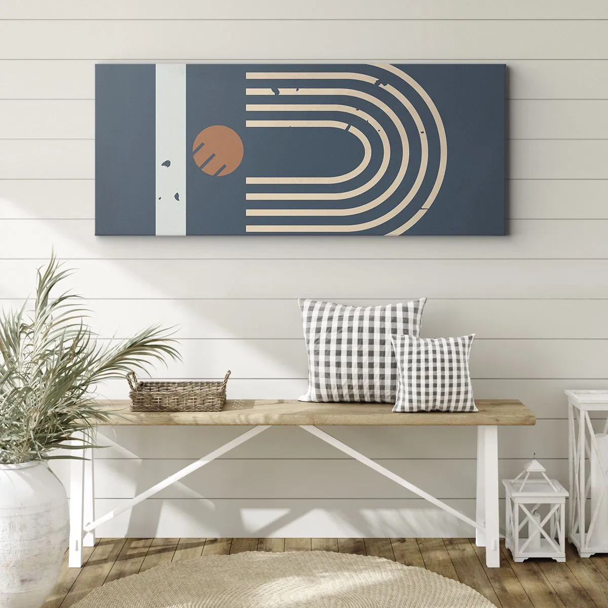 Obraz na plátně - Geometrie v námořnické modři - 100x40 cm