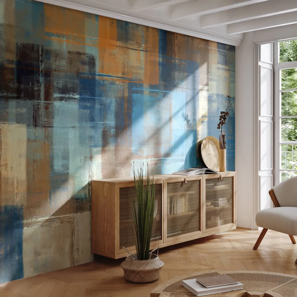 Fototapeta Premium Sand - Přes modrý závoj - Abstrakce, Kus, Malovat - 450x315 cm