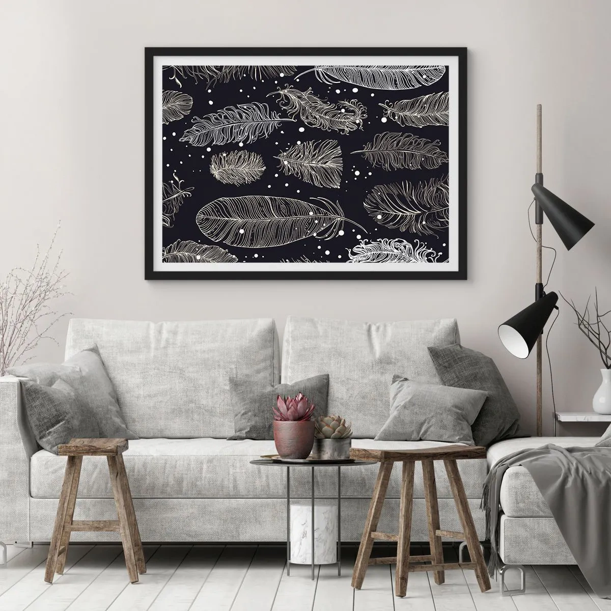 Plakát v černém rámu - Krajka s peřím - 100x70 cm