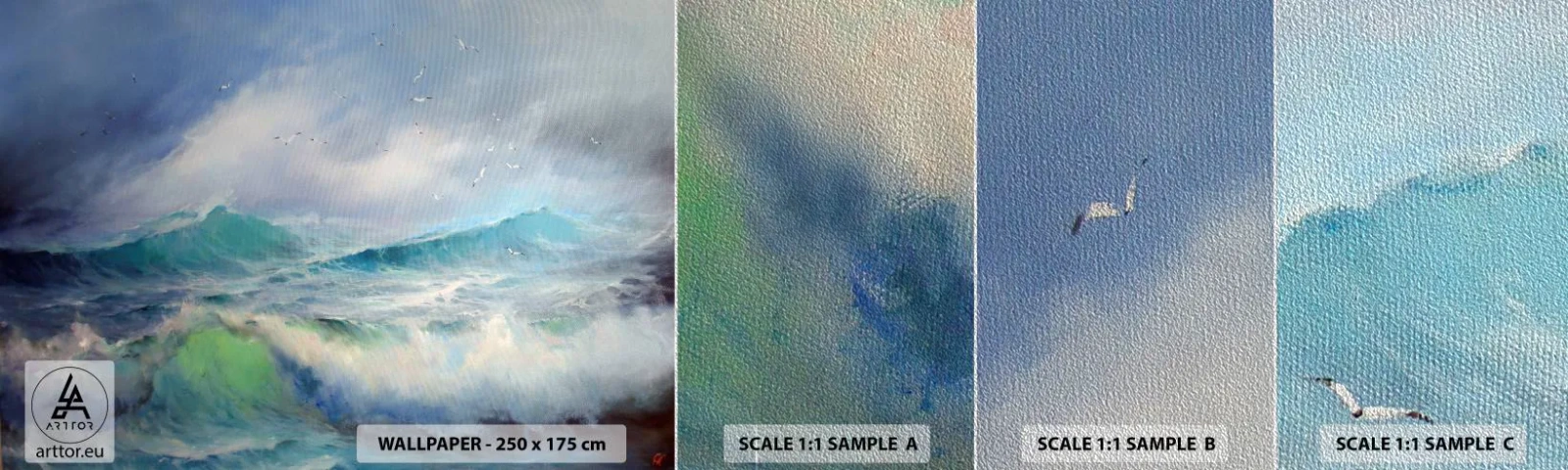 Vzor Fototapety Premium Sand - „Vichřice zavyla triumfálně…“ - Bouřka, Vysoká vlna, Ptactvo - 100x30 cm