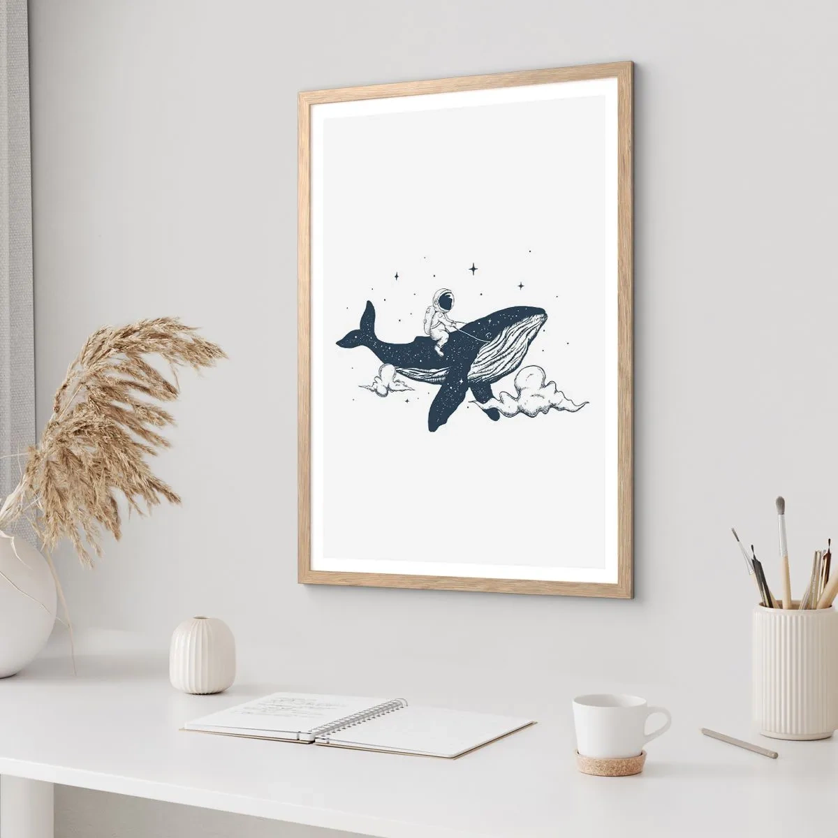 Plakát v rámu světlý dub - Vesmírné dobrodružství - 61x91 cm