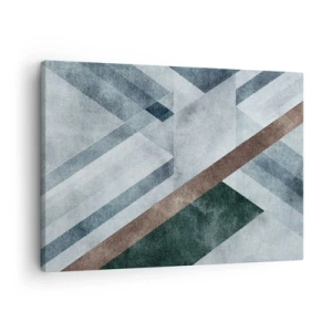 Obraz na plátně - Geometrické tvary v chladných odstínech modré a hnědé - 70x50cm - Sofistikovaná elegance geometrie - Moderní nástěnná dekorace do obývacího pokoje a ložnice ARTTOR