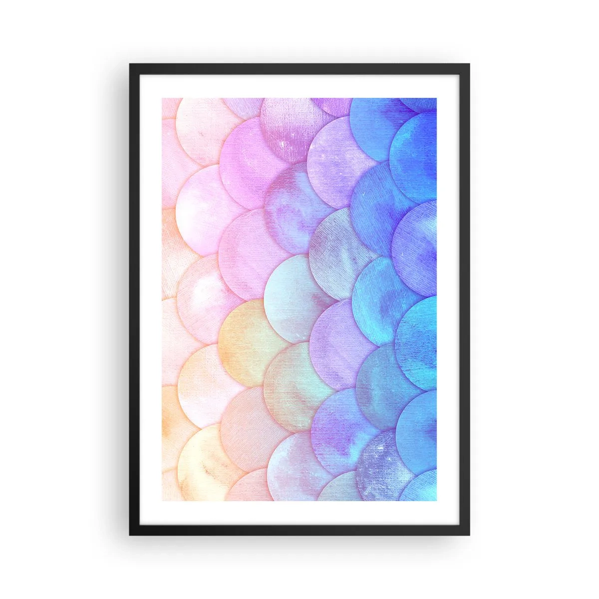 Plakát v černém rámu - Pastelová kompozice připomínající šupiny v duhových odstínech - 50x70cm - Perleťová šupina - Moderní nástěnná dekorace do obývacího pokoje a ložnice ARTTOR