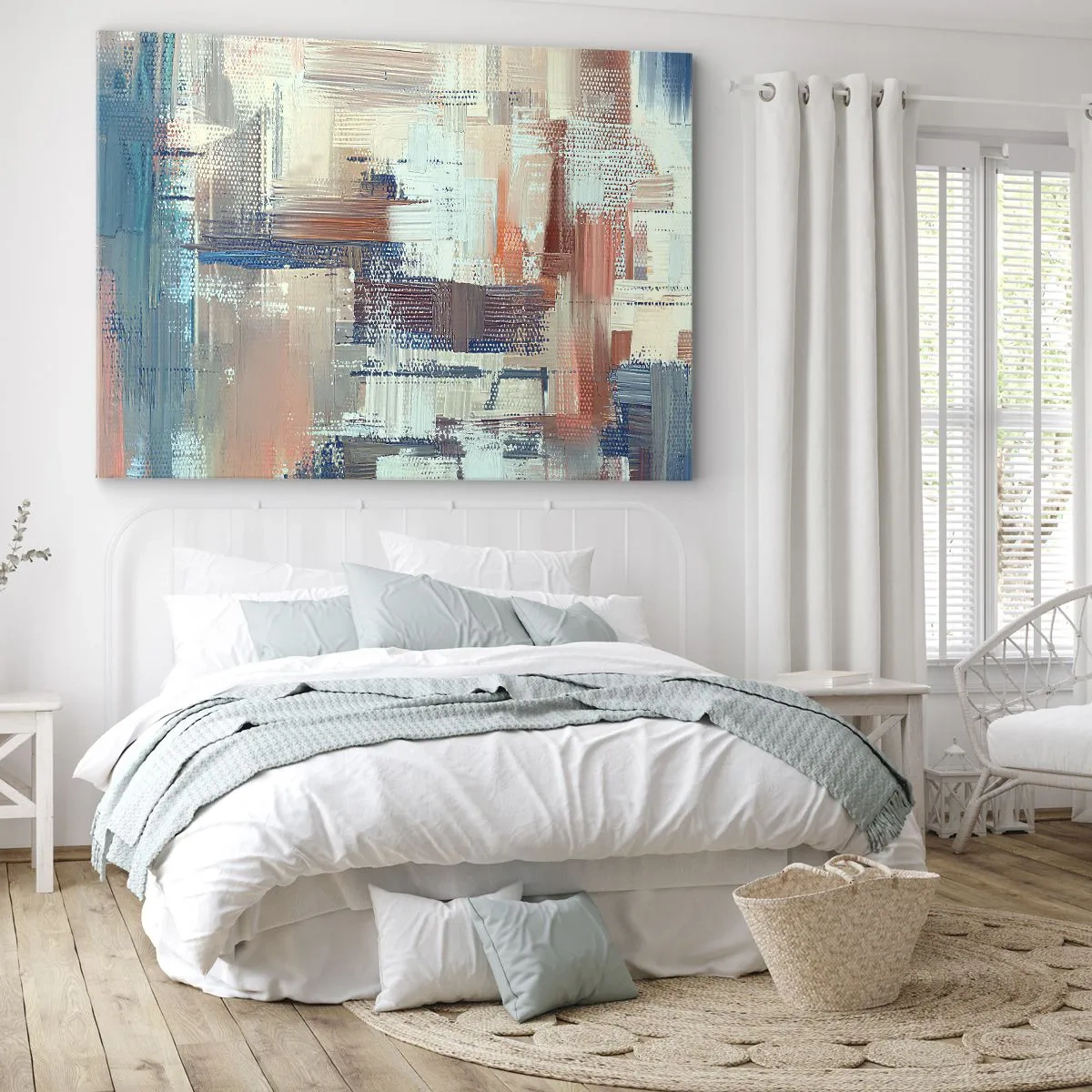Obraz na plátně - Abstraktní kompozice v odstínech modré a béžové - 70x50cm - Dostat se ke světlu - Moderní nástěnná dekorace do obývacího pokoje a ložnice ARTTOR