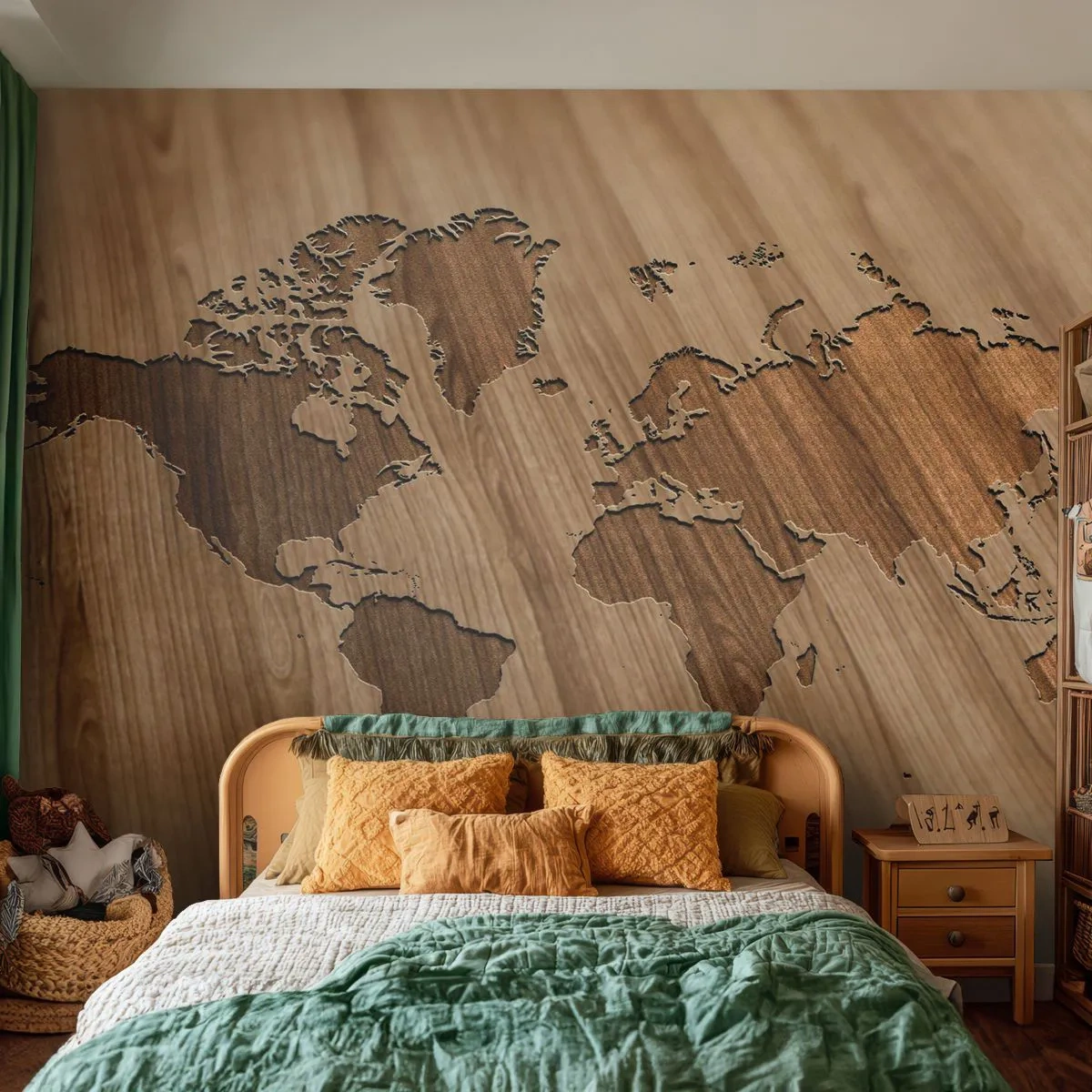 Fototapeta Samolepicí Deluxe Sticker - Svět podaný na stole - Mapa světa, Dřevo, Kontinenty - 250x175 cm
