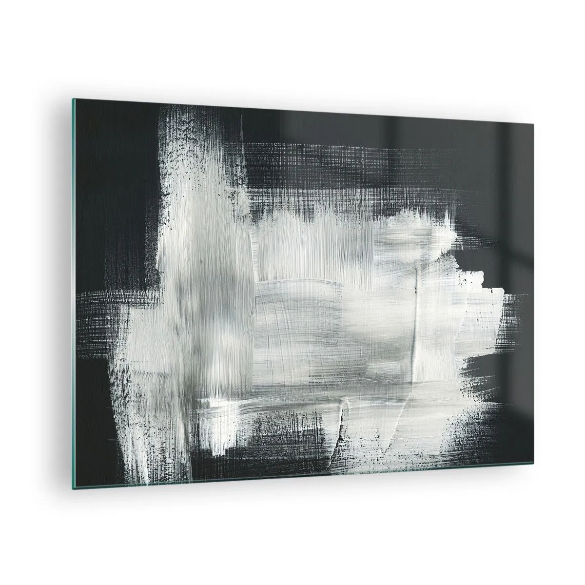 Obraz na skle - Minimalistická abstrakce v černé a bílé - 70x50cm - Utkané svisle a vodorovně - Moderní nástěnná dekorace do obývacího pokoje a ložnice ARTTOR