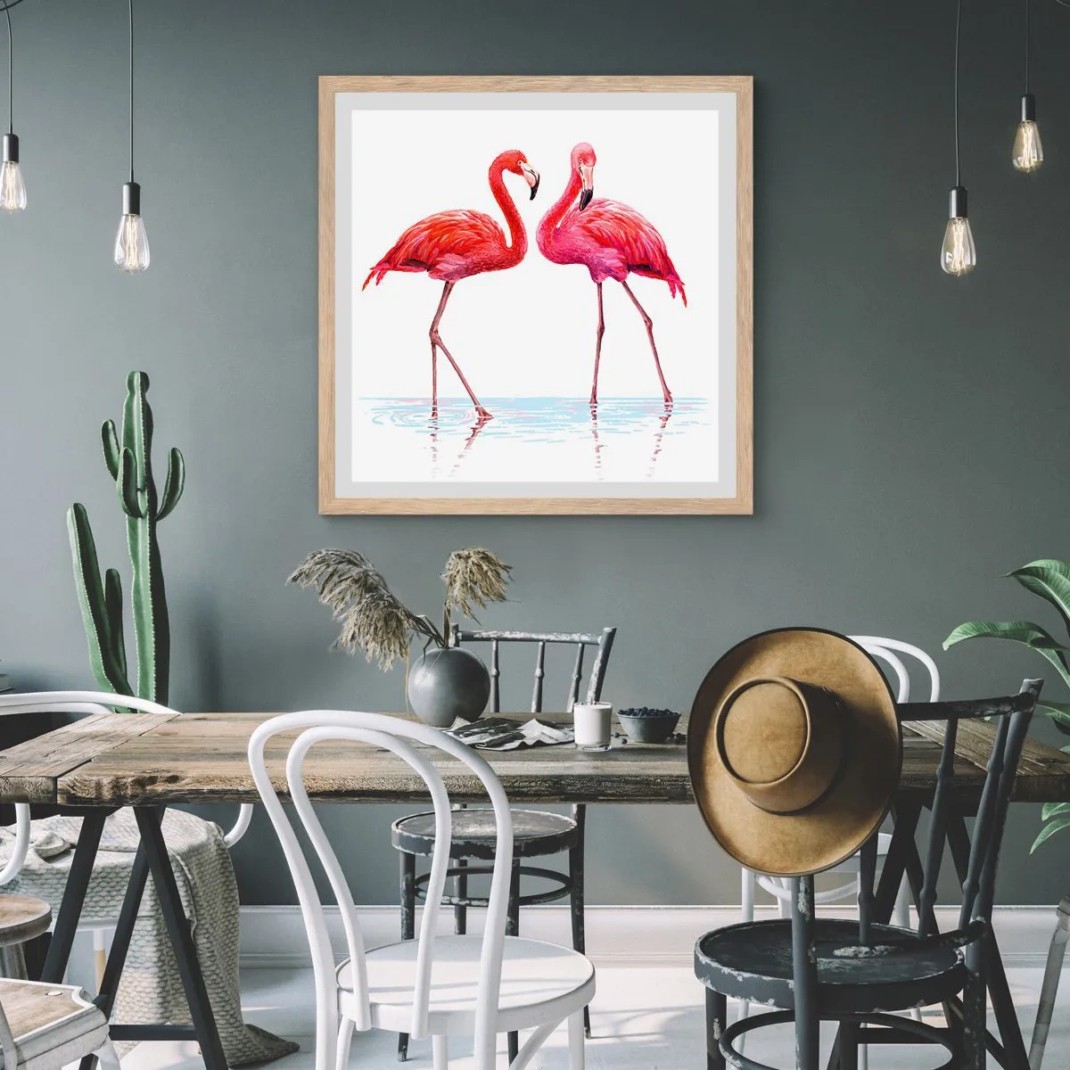 Plakát v rámu světlý dub - Růžové rendez-vous - 30x30 cm