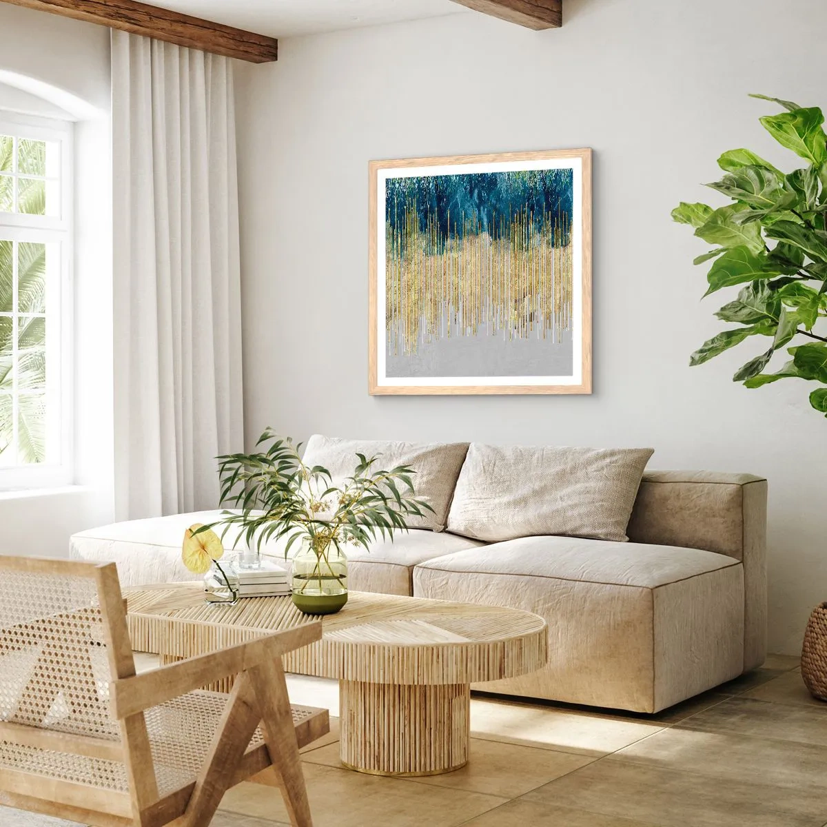 Plakát v rámu světlý dub - Zlacená hranice - 60x60 cm