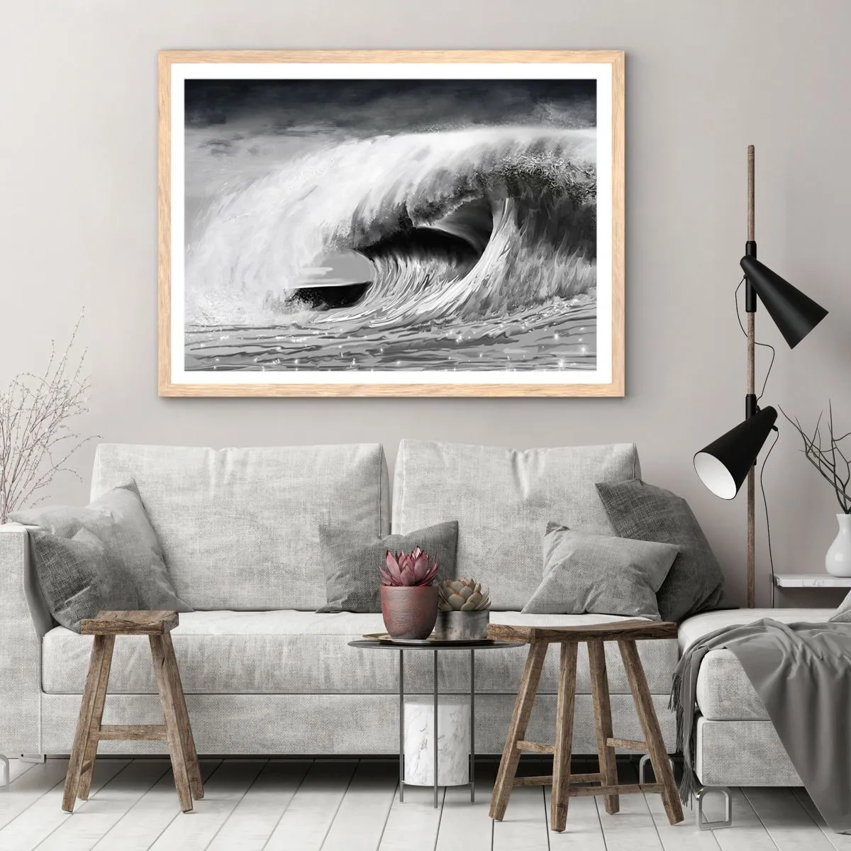 Plakát v rámu světlý dub - Hněv oceánu - 50x40 cm