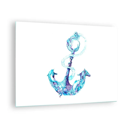 Obraz na skle - Kotva s námořními motivy v uměleckém stylu - 70x50cm - Důvěrnice tajemství moře - Moderní nástěnná dekorace do obývacího pokoje a ložnice ARTTOR