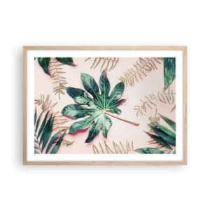 Plakát v rámu světlý dub - Studie zelené na růžovém pozadí - 70x50 cm