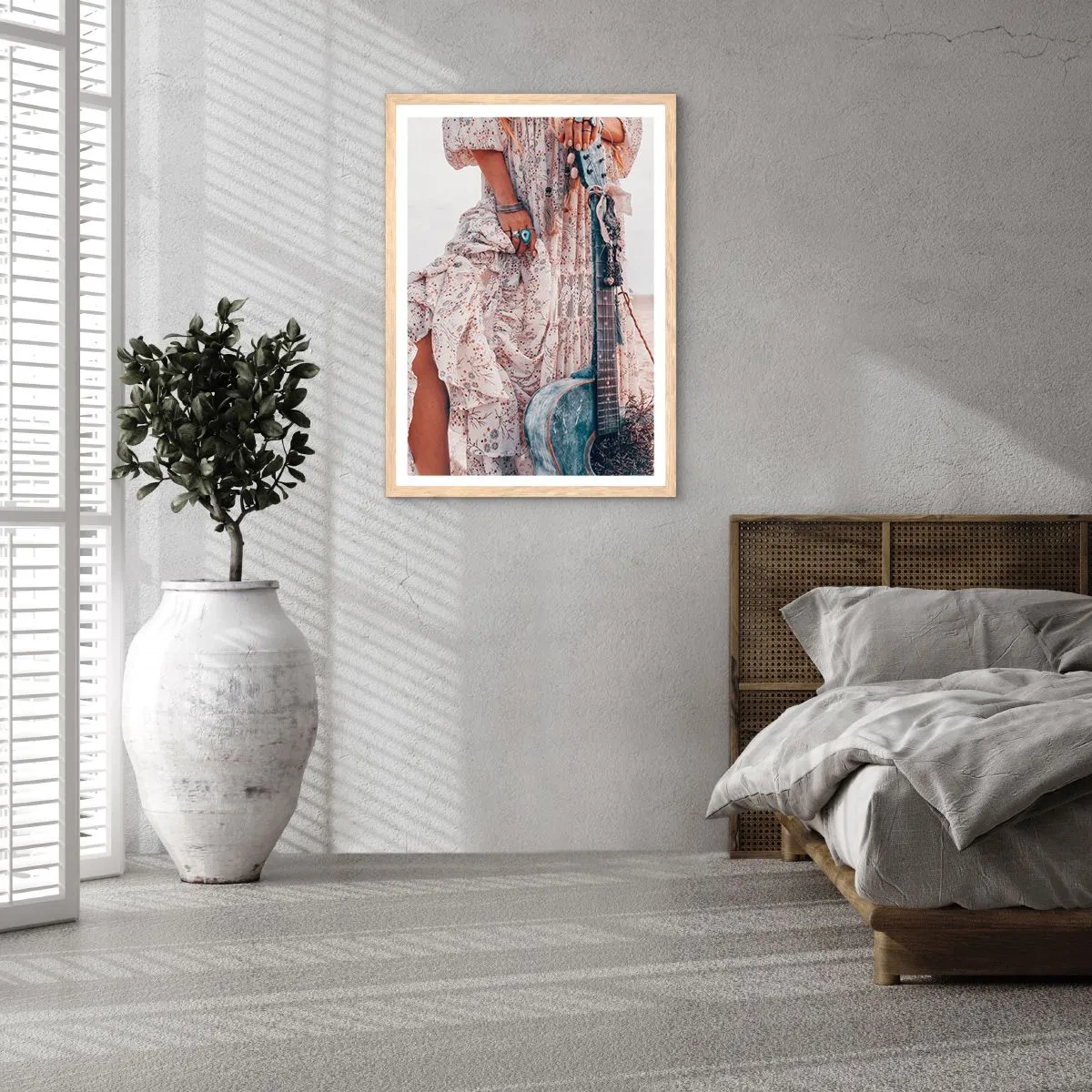 Plakát v rámu světlý dub - Květinové děti na cestě - 40x50 cm