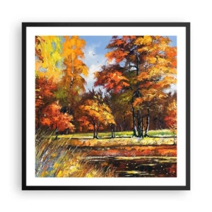 Plakát v černém rámu - Krajinka ve zlaté a hnědé - 60x60 cm