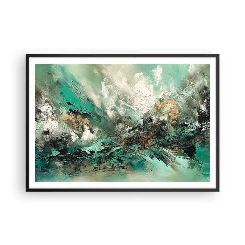 Plakát v černém rámu - Smaragdově černé vlnobití - 100x70 cm