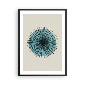 Plakát v černém rámu - Geometrický vzor ve tvaru radiálního kruhu - 50x70cm - Zářící modrá - Moderní nástěnná dekorace do obývacího pokoje a ložnice ARTTOR