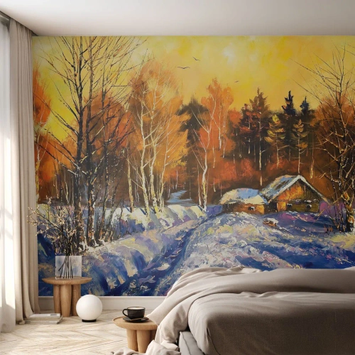 Fototapeta Premium Sand - Zimní imprese v slunci - Krajina, Zima, Horská chata - 450x315 cm