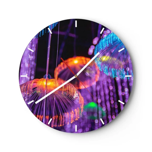 Nástěnné hodiny - Barevná světla připomínající medúzy v neonové záři - 30x30cm - Světelná fontána - Moderní nástěnná dekorace do obývacího pokoje, kuchyně a ložnice ARTTOR