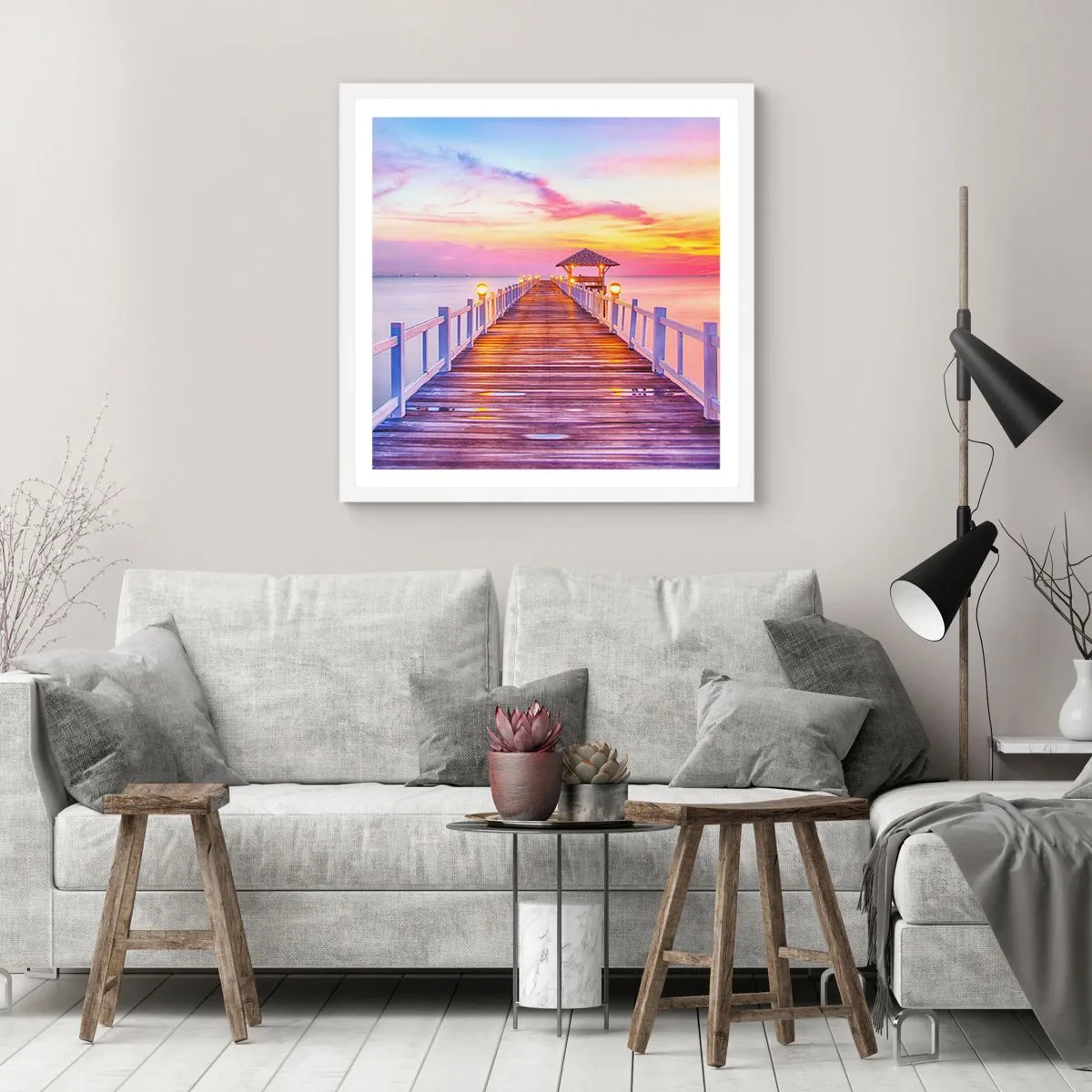 Plakát v bílém rámu - Liliově-zlaté ticho večera - 40x40 cm