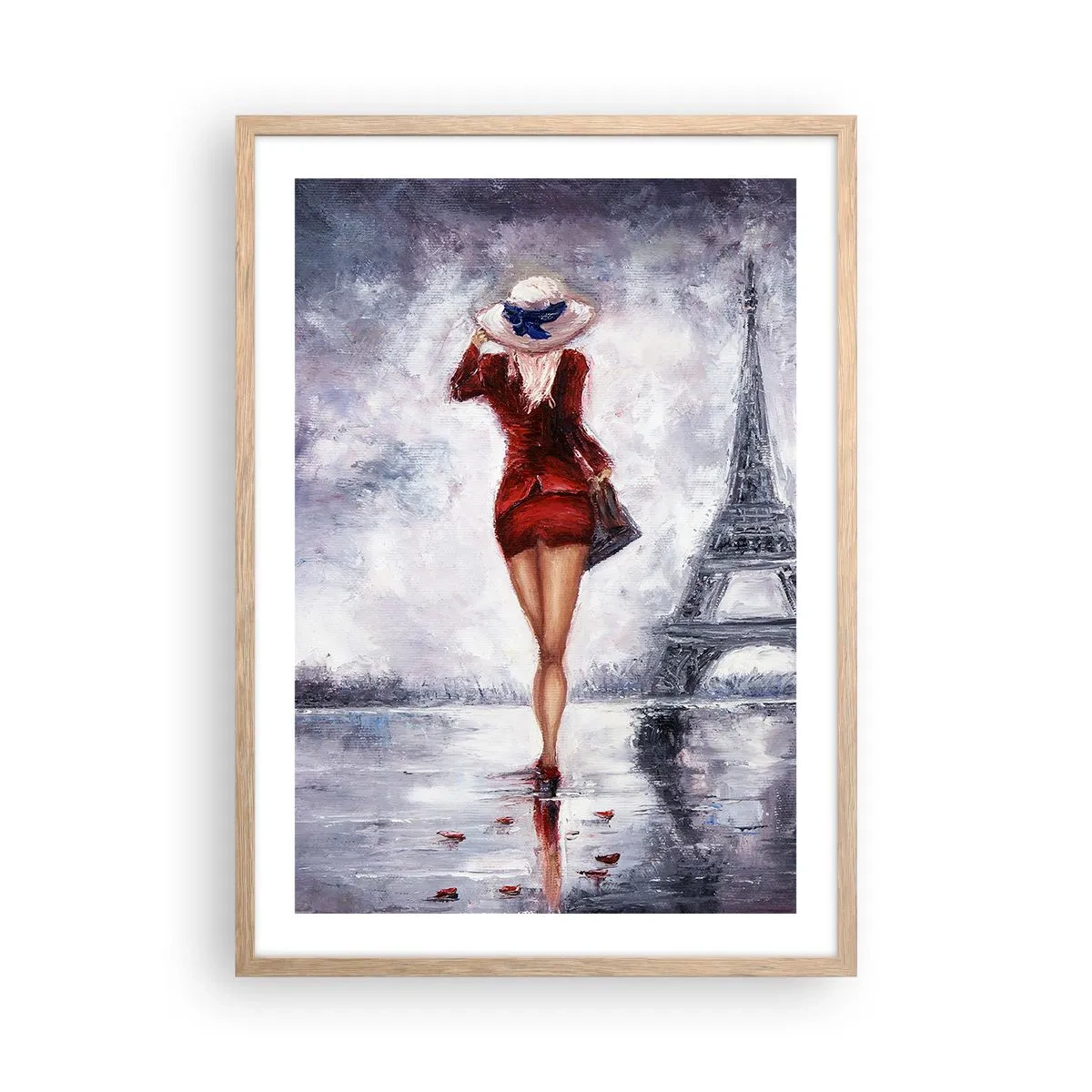 Plakát v rámu světlý dub - Pařížské symboly - 50x70 cm