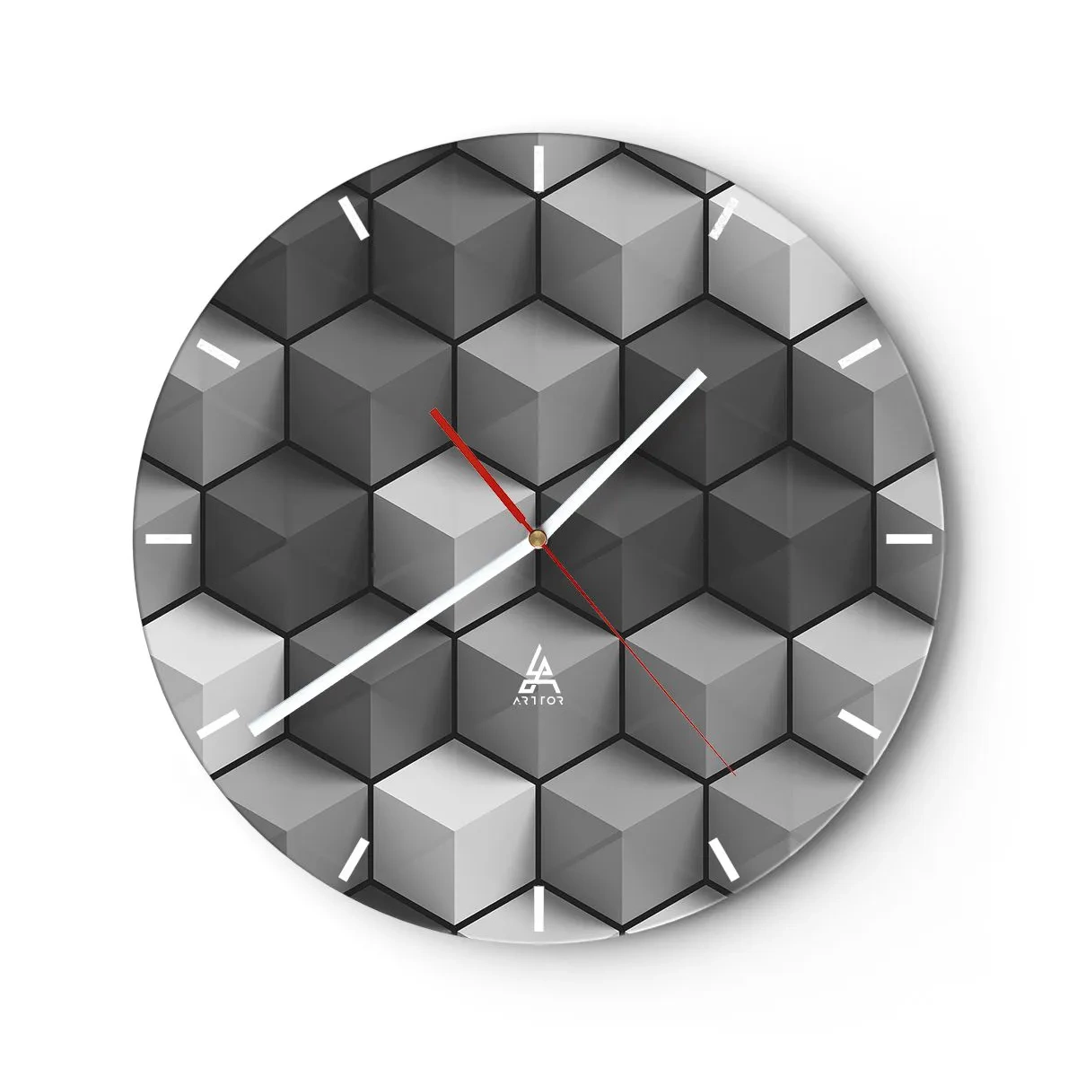 Nástěnné hodiny - 3D kubické obrazce v geometrickém uspořádání - 30x30cm - Kubistické puzzle - Moderní nástěnná dekorace do obývacího pokoje, kuchyně a ložnice ARTTOR