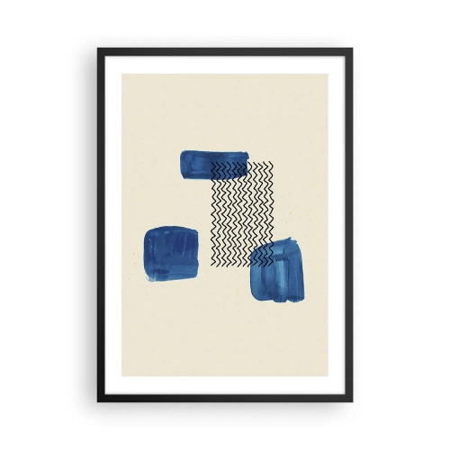 Plakát v černém rámu - Abstraktní kompozice v odstínech tmavě modré s linkami - 50x70cm - Abstraktní kvarteto - Moderní nástěnná dekorace do obývacího pokoje a ložnice ARTTOR