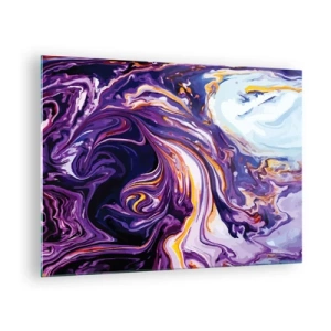 Obraz na skle - Abstraktní vzor v odstínech fialové a bílé s dynamickými liniemi - 70x50cm - Záhyb prostoru ve fialové - Moderní nástěnná dekorace do obývacího pokoje a ložnice ARTTOR