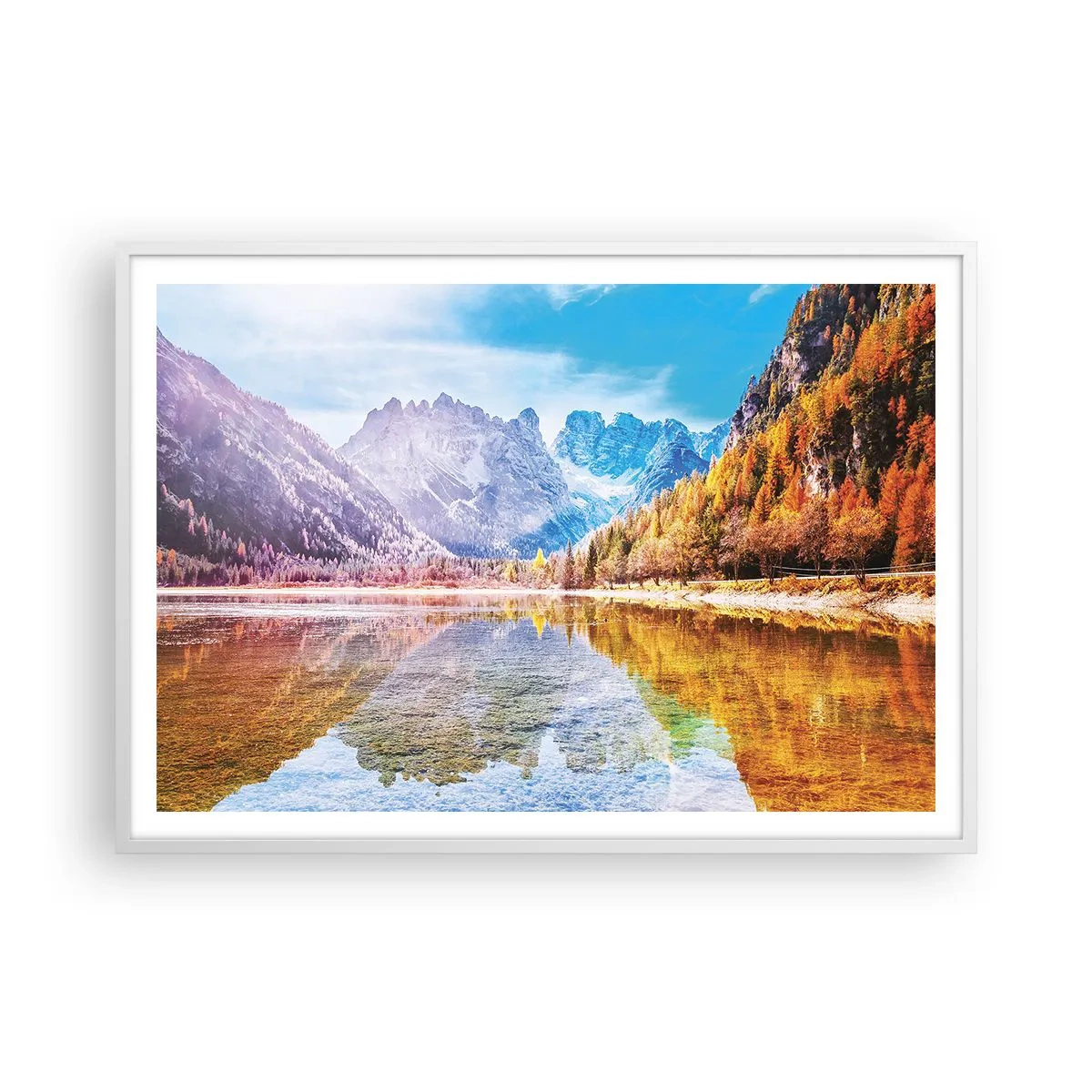 Plakát v bílém rámu - A v horách už je podzim - 100x70 cm