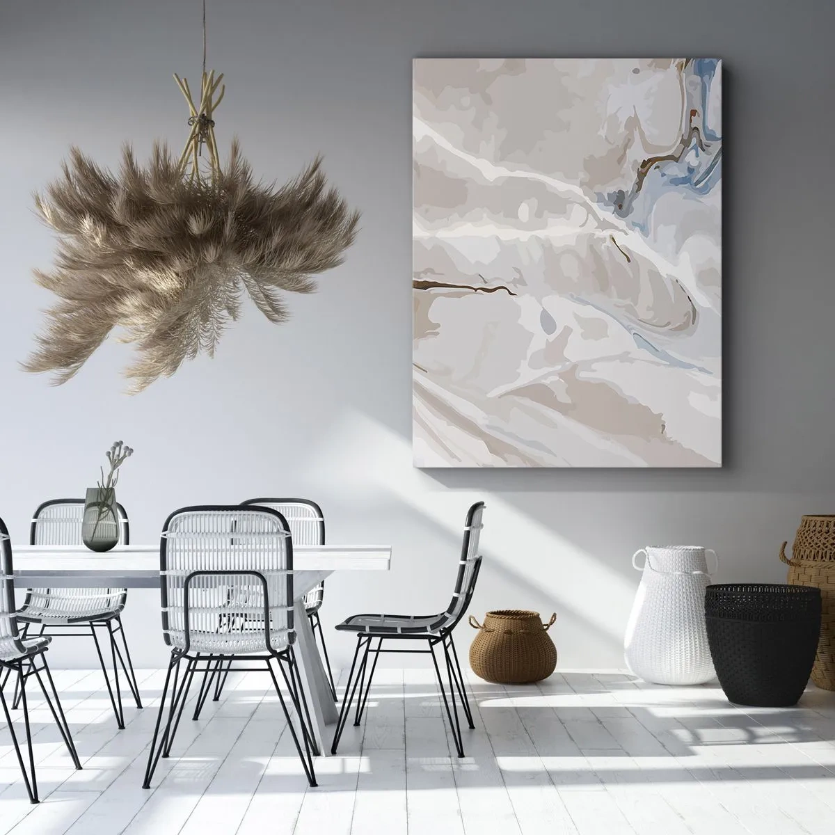 Obraz na plátně - Modré meandry pod bílou - 65x120 cm