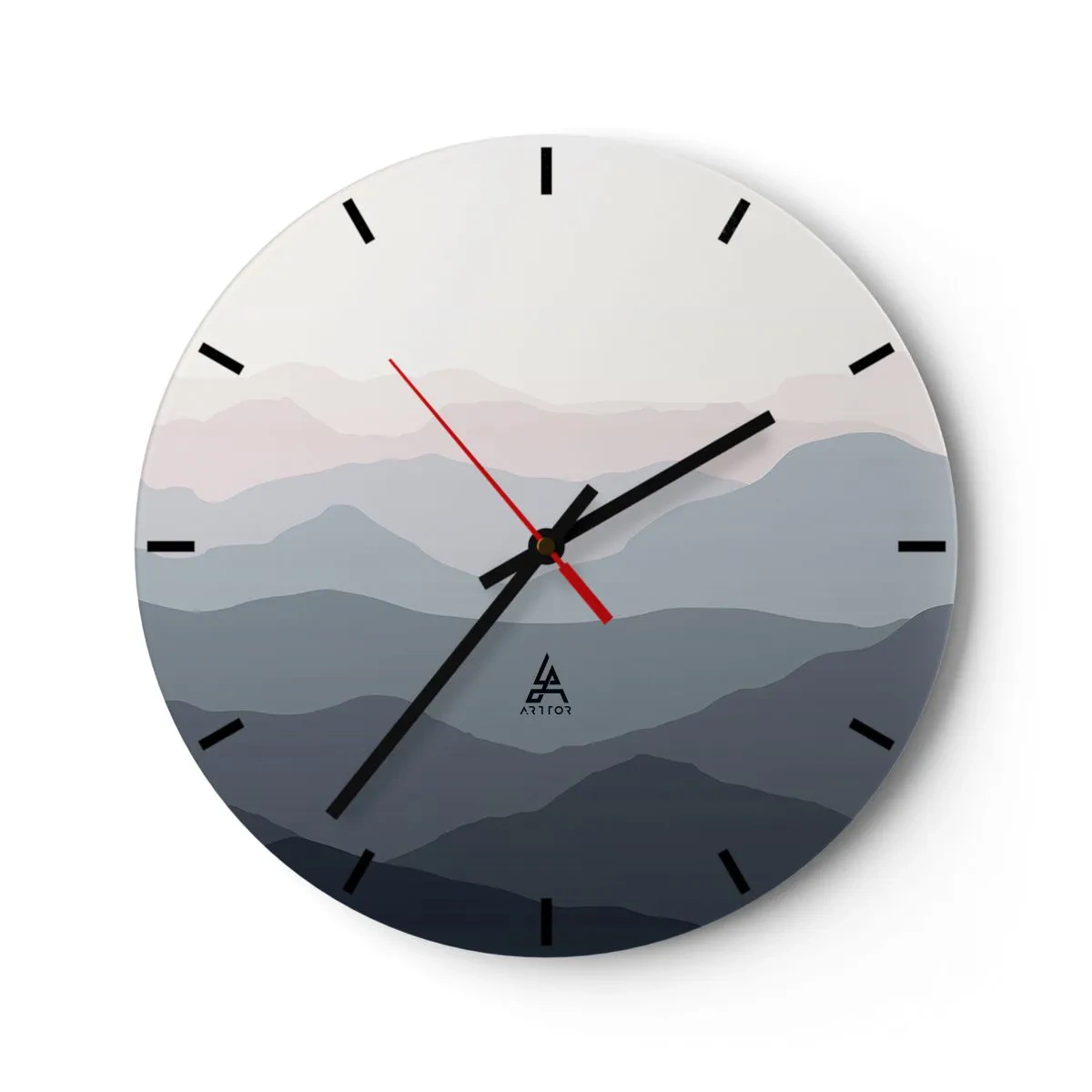 Nástěnné hodiny - Minimalistická horská krajina v pastelových barvách - 30x30cm - Vlny hor - Moderní nástěnná dekorace do obývacího pokoje, kuchyně a ložnice ARTTOR