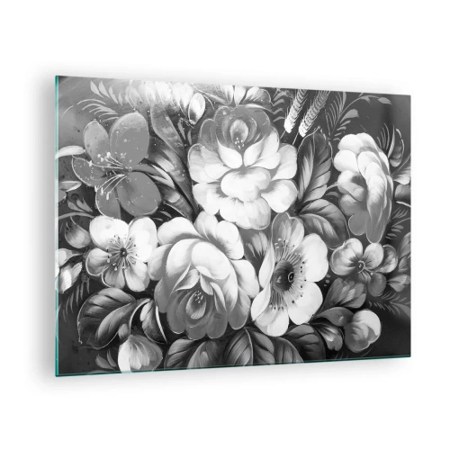 Obraz na skle - Elegantní kytice květin v odstínech šedé - 70x50cm - Krásné dokonce v šedi - Moderní nástěnná dekorace do obývacího pokoje a ložnice ARTTOR