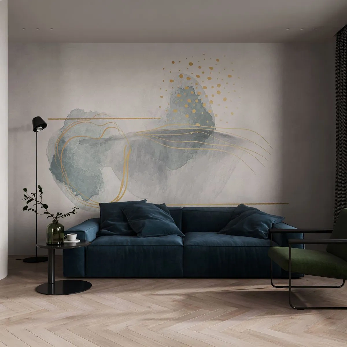 Fototapeta na míru Samolepicí Deluxe Sticker - O vztahu mezi šedou a zlatou - Abstrakce, Kus, Zajímavé tvary