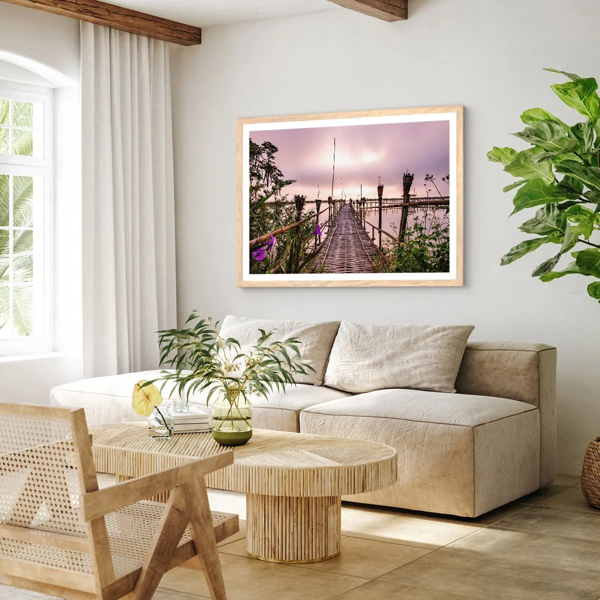 Plakát v rámu světlý dub - Klid a pohoda Asie - 70x50 cm