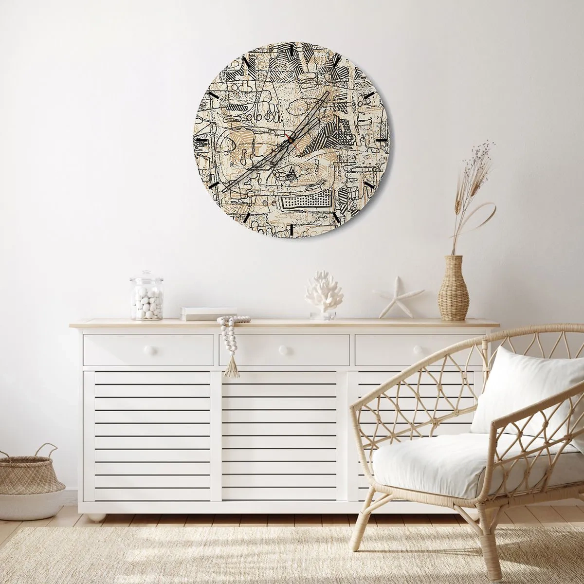 Nástěnné hodiny - Portrét ženy s konturami liniové grafiky na světlém pozadí - 30x30cm - Čeká na rozluštění - Moderní nástěnná dekorace do obývacího pokoje, kuchyně a ložnice ARTTOR