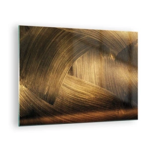 Obraz na skle - Abstraktní obraz zobrazující zlaté geometrické linie na pozadí - 70x50cm - Ve zlatém labyrintu - Moderní nástěnná dekorace do obývacího pokoje a ložnice ARTTOR