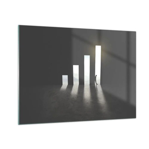 Obraz na skle - Muž ve světle růstu symbolizujícího rozvoj - 70x50cm - Úspěch – imprese - Moderní nástěnná dekorace do obývacího pokoje a ložnice ARTTOR
