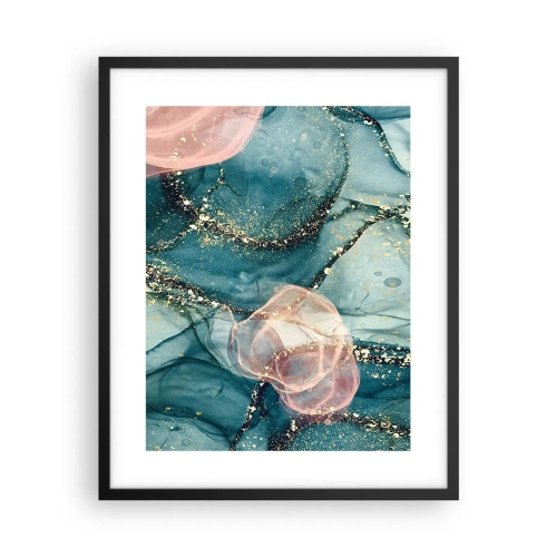 Plakát v černém rámu - Modré hedvábí modré, růžový tyl - 40x50 cm