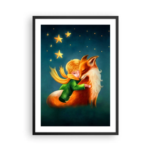 Plakát v černém rámu - Postava s liškou v magické scenérii hvězd - 50x70cm - Malý princ - Moderní nástěnná dekorace do obývacího pokoje a ložnice ARTTOR