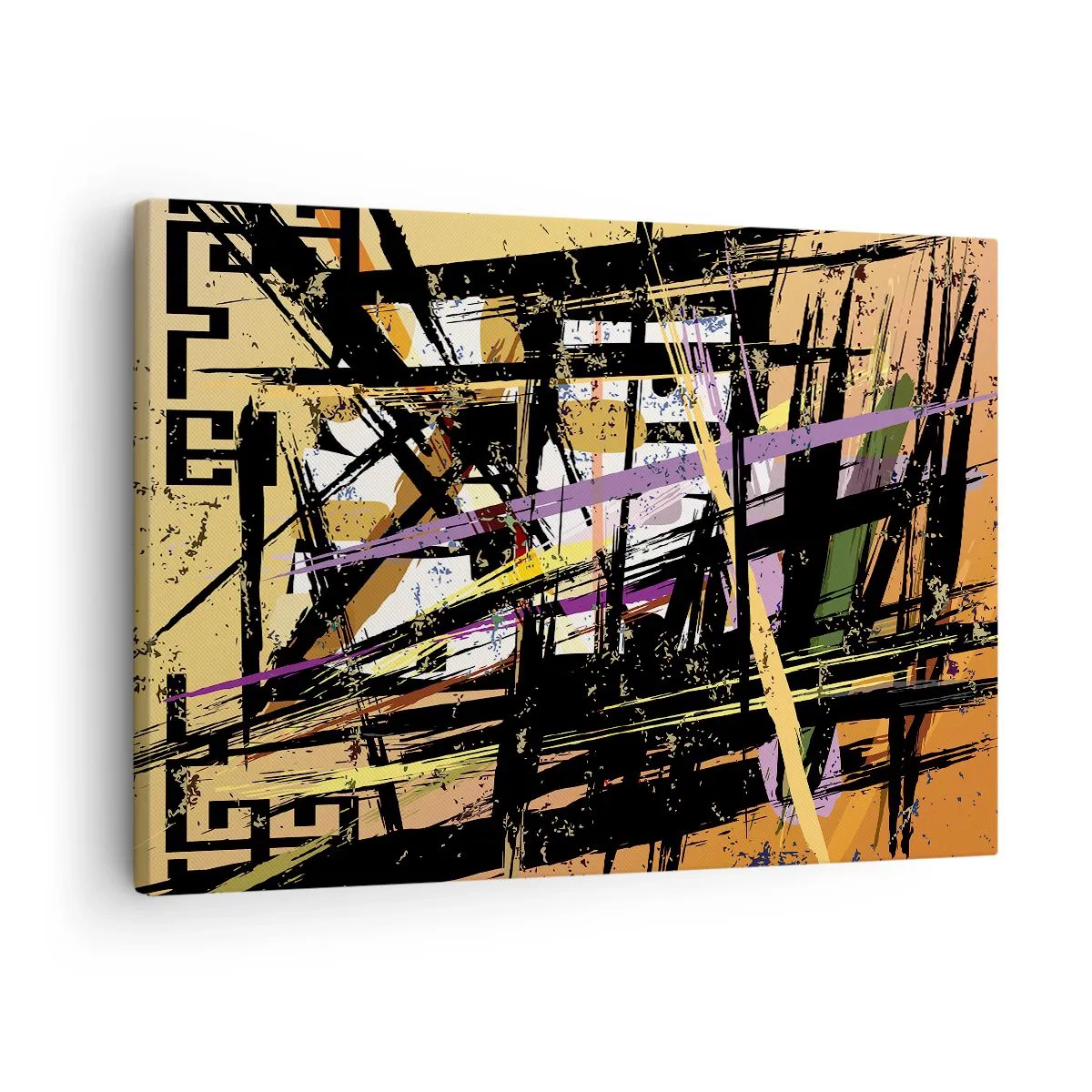 Obraz na plátně - Abstraktní linie a tvary na béžovém pozadí - 70x50cm - Ostrý řez - Moderní nástěnná dekorace do obývacího pokoje a ložnice ARTTOR