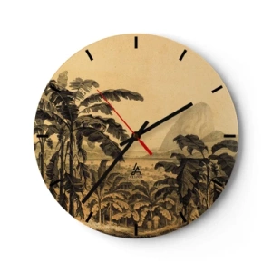 Nástěnné hodiny - Banány a retro tropická krajina - 30x30cm - V koloniálním stylu - Moderní nástěnná dekorace do obývacího pokoje, kuchyně a ložnice ARTTOR