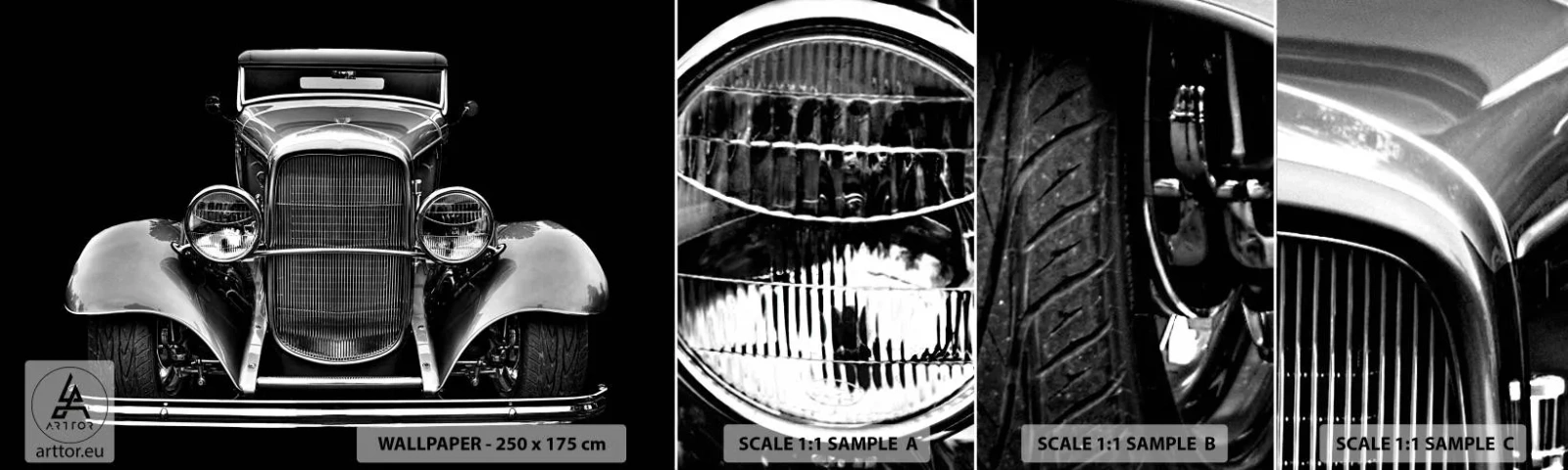 Vzor Fototapety Samolepicí Deluxe Sticker - Opravdový gentleman - Retro, Auto, Klasický - 100x30 cm